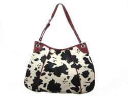 Black / White Cow Print Handbag Purse Red Trim