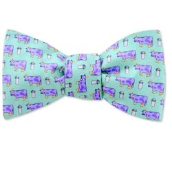 Cows and Milk Cans Freestyle Bowtie by Alynn Bowties - Green Silk
