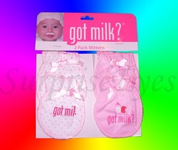 Cute 4 pcs/2 Set Got Milk Pink Baby Cow Print Mittens Gift Set