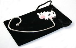 MOO Black & White Dairy Cow Purse Hook/Hanger Silver Tone with Crystals