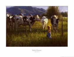 Anniken and the Cows, Childhood Art Poster Print by Robert Duncan, 28.25x22