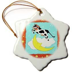 Cow Jumped Over The Moon - 3 Inch Snowflake Porcelain Ornament