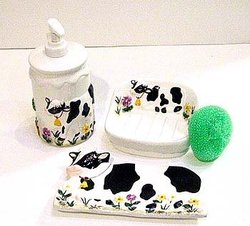 Cow Kitchen Countertop Set Soap Dish Pump Spoonrest 4P