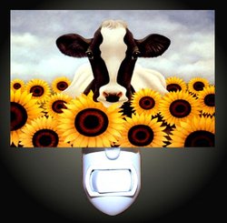Cow in Sunflowers Decorative Night Light
