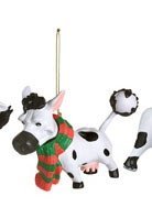 Cow with Snowball Christmas Ornament