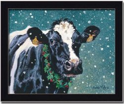 Face to Face Winter Cow Art Print Picture Framed 10x8