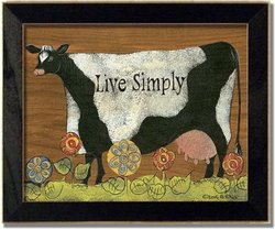 Folk Art Live Simply Cow Whimsical Framed Art Print