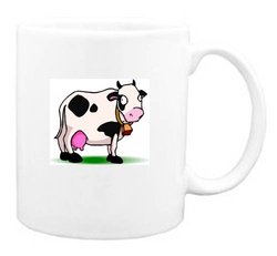Mug with cow, holstein, standing, spots, bell