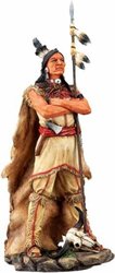 Native American Indian Sculpture Warrior w/ Spear & Cow Skull