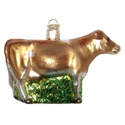 Old World Christmas Brown Cow Cattle Glass Ornament #12229