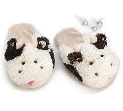 Plush Cow Slippers Adult Size Brown and White Moo!