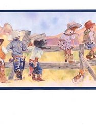 Western Little Cowboys & Cow Girls Climbing on Fences Wallpaper Border