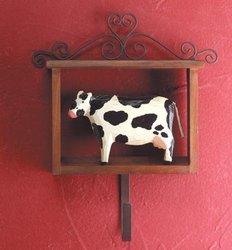 Wood Framed Folk Art Cow With Hook - Style 35114