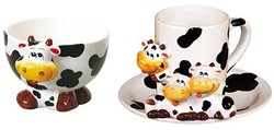 ZooBuds Hand Painted 3-Piece Cow Design Breakfast Set