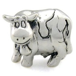 .925 Silver Bessy the Dairy Cow Fits OHMBeads Pandora Troll Charm Bracelet