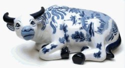 Blue Willow Ceramic Cow