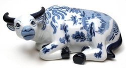 Blue Willow Style Cow Figurine