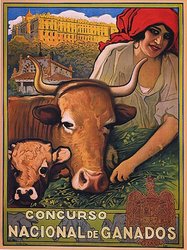 CONCURSO NACIONAL GANADOS COW GIRL SPAIN VINTAGE POSTER