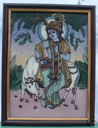 Krishna standing with his cow, Gem Stone Art Painting
