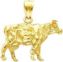 14K Gold 3D Cow Charm