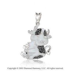 14K W Gold Black Diamond 2D Enamel Cow Bracelet Charm