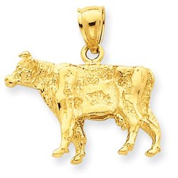 14k Gold 3-D Cow Pendant