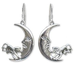 Earrings, 'Cow in the Moon' 1.3' W 1.9' L
