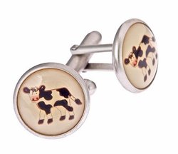 Silver plated cufflinks with a cow image with presentation box. Made in the U.S.A