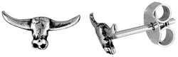 Small Sterling Silver Texas Longhorn' Cow's Head Stud Earrings
