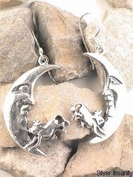 Whimsical Riddle - Cow Jumps Over the Moon Rhyme Sterling Silver Earrings