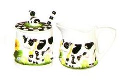 COW 3-D Creamer & Sugar Jar Set w/Sugar Spoon *NEW*