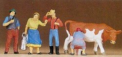 FARM WORKERS WITH COW - PREISER HO SCALE MODEL TRAIN ACCESSORIES 10044