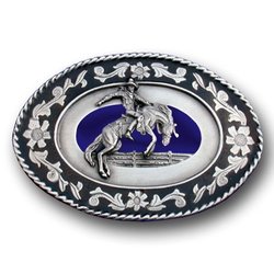 Pewter Belt Buckle - Cowboy Roping Cow