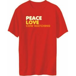 T-Shirt Mens Red ' PEACE LOVE Cow Watching ' Hobbies